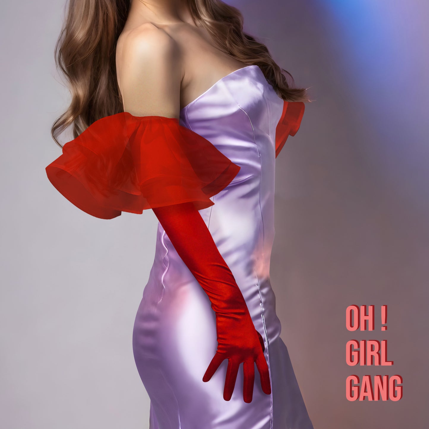 Light Pink Ruffle Satin Opera Gloves ( Magenta Pink, Red, Black, White )