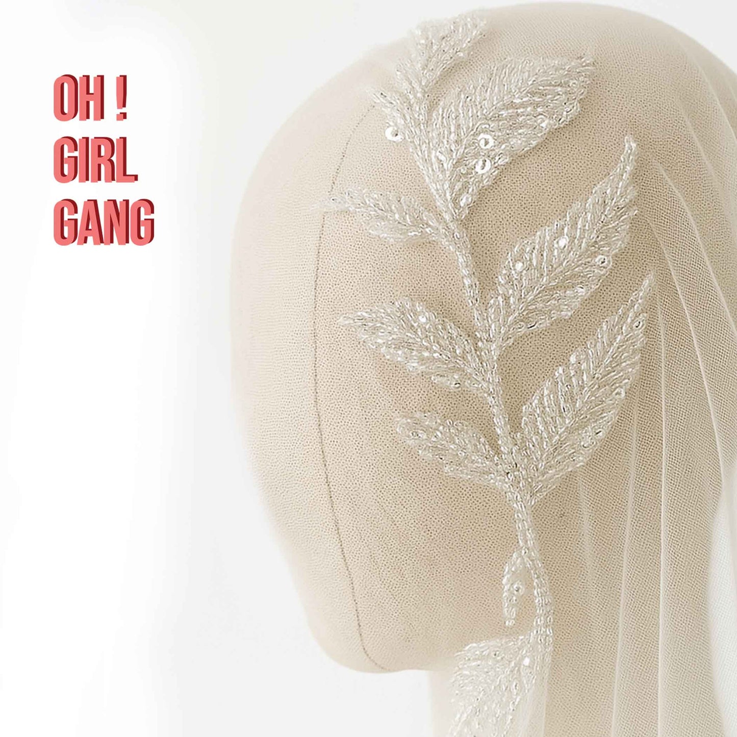 Boho Bridal Veil with Beaded Leaf Appliqué Juliet Cap Veil