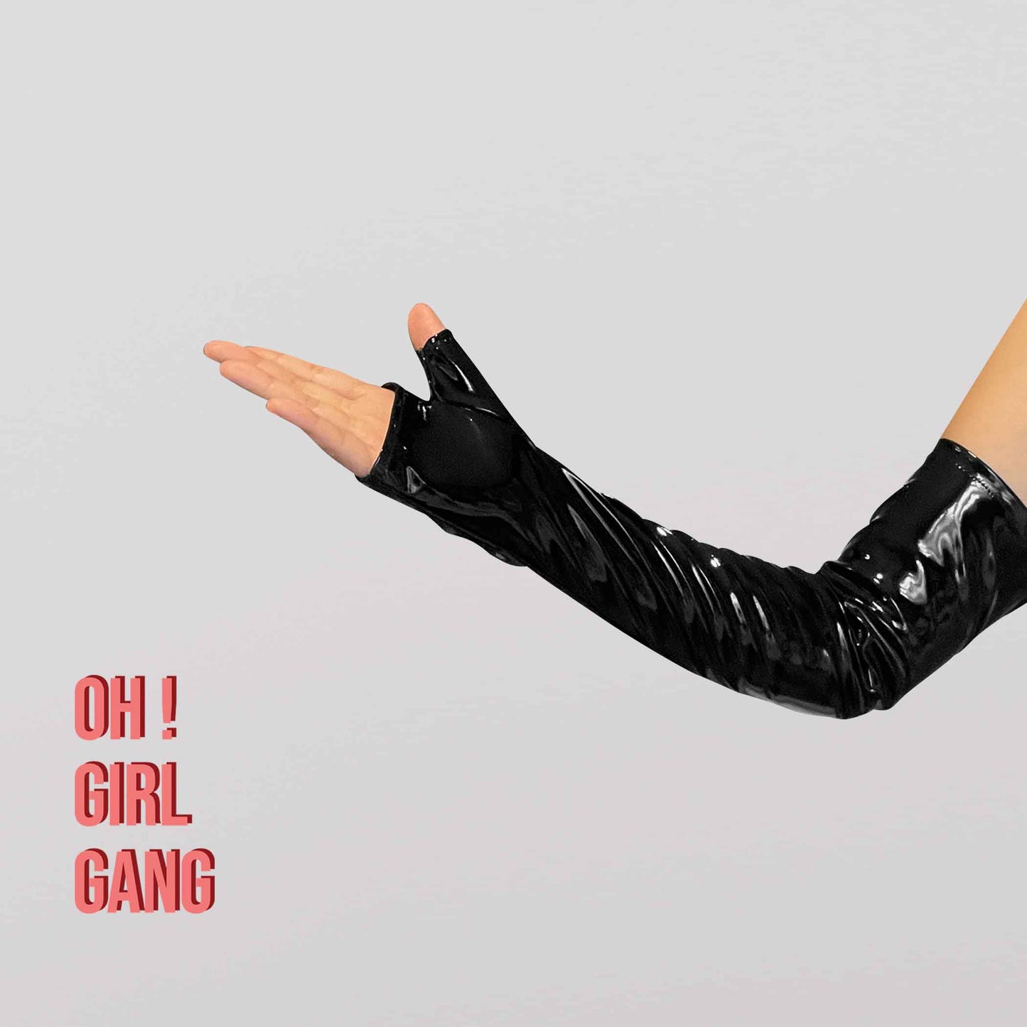 Half Palm Black PU Long Gloves