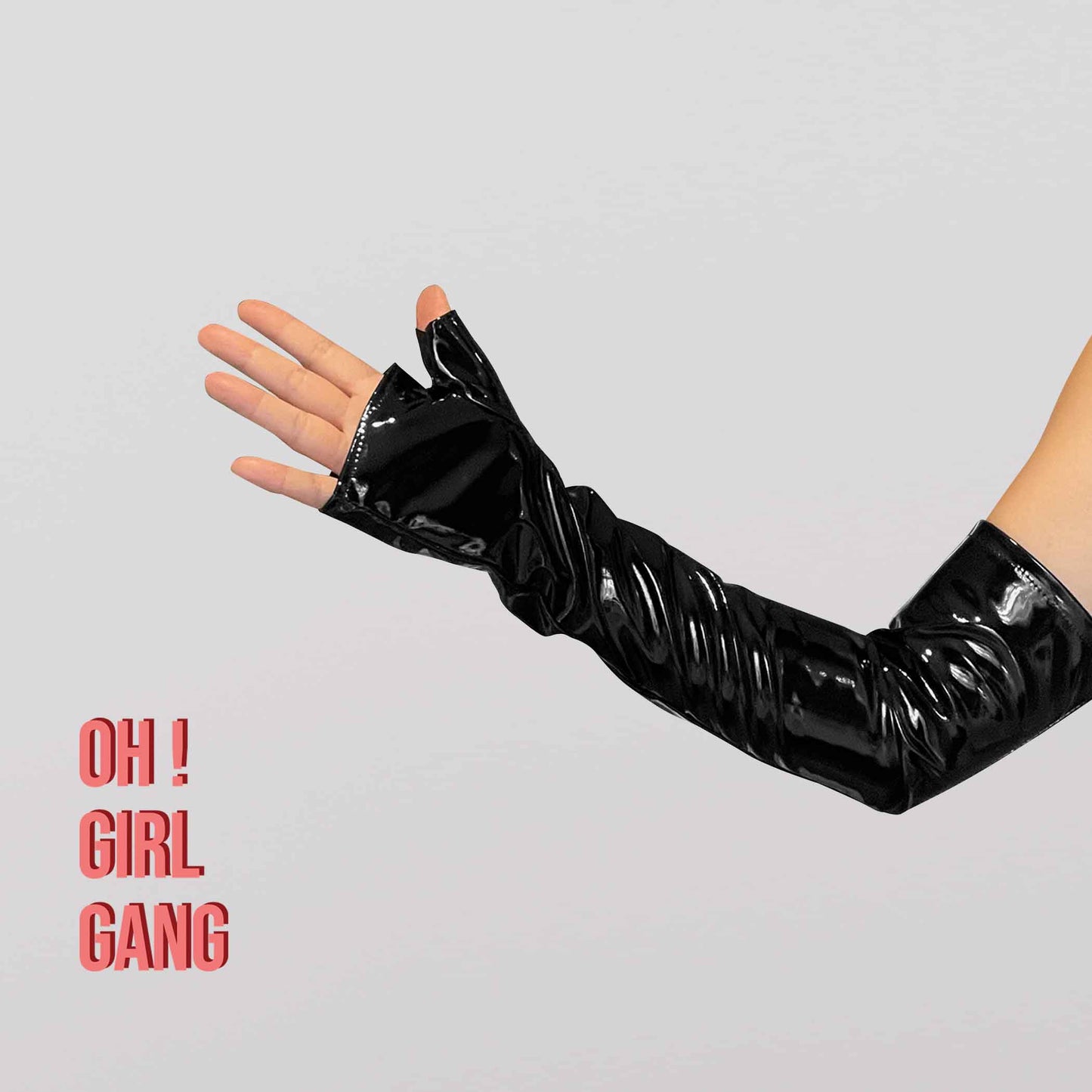 Half Palm Black PU Long Gloves