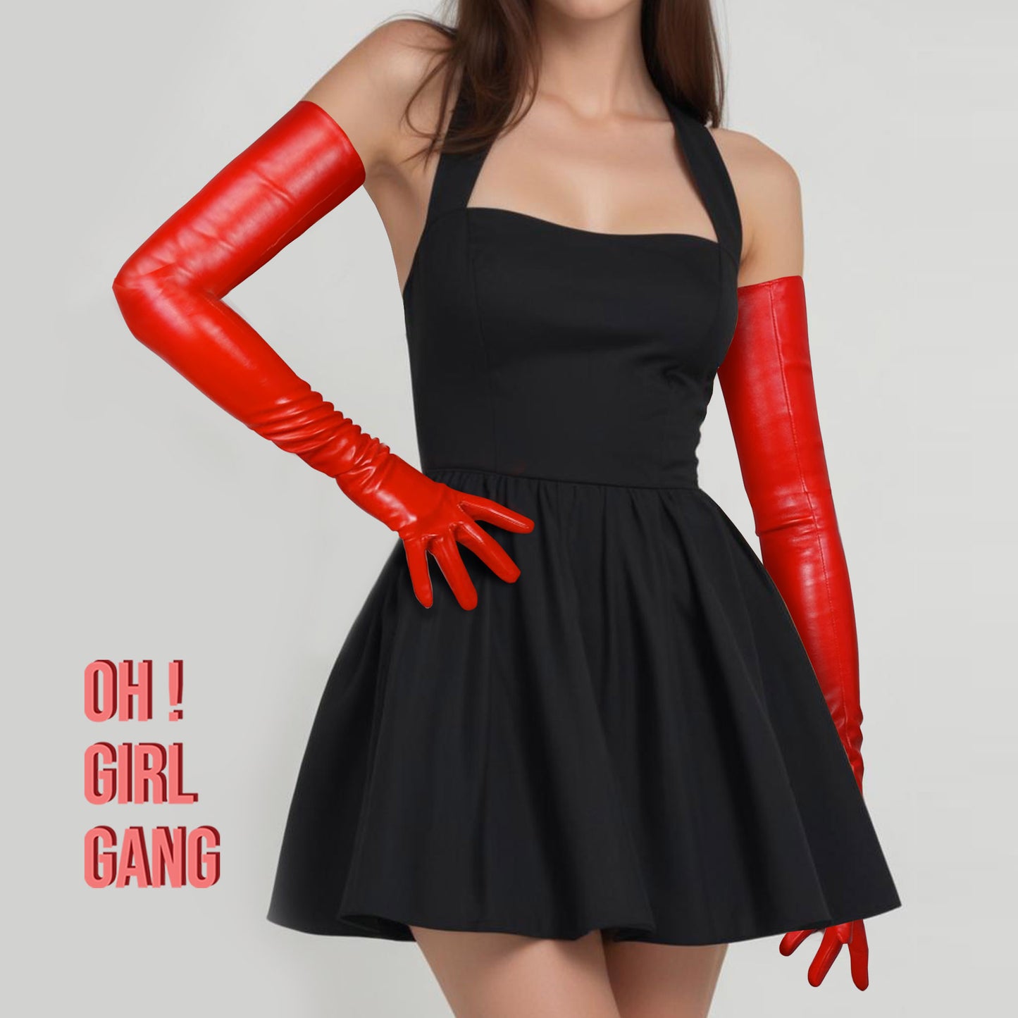 Red Faux Leather Long Evening & Opera Gloves