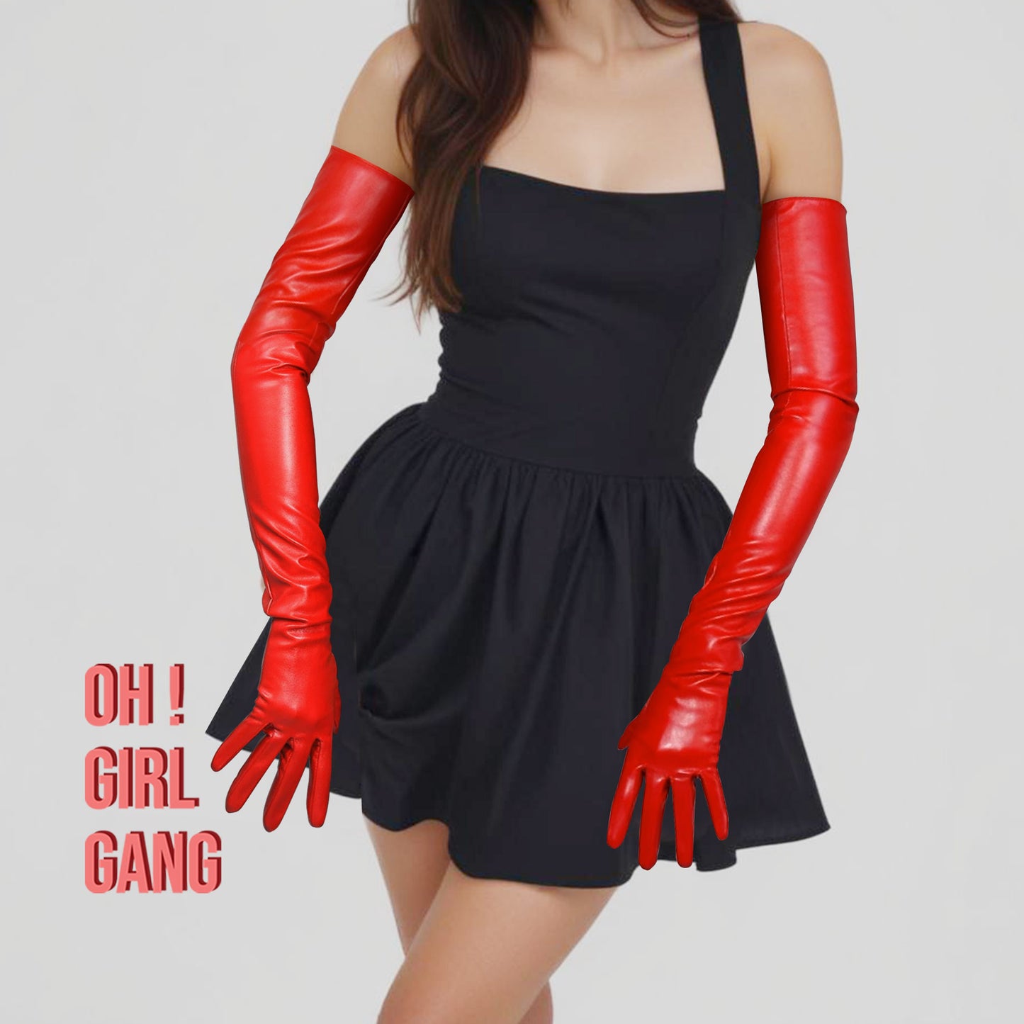 Red Faux Leather Long Evening & Opera Gloves