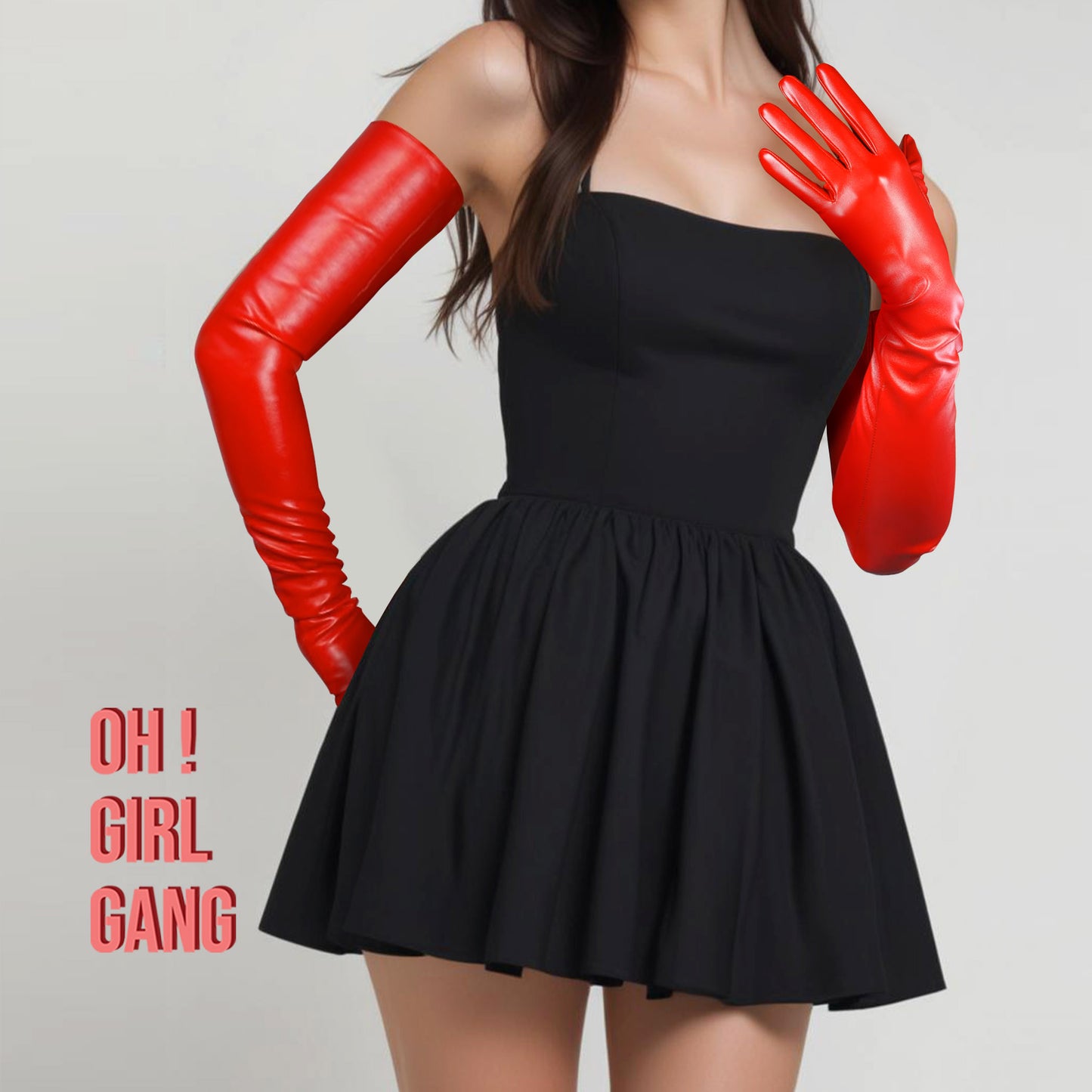 Red Faux Leather Long Evening & Opera Gloves