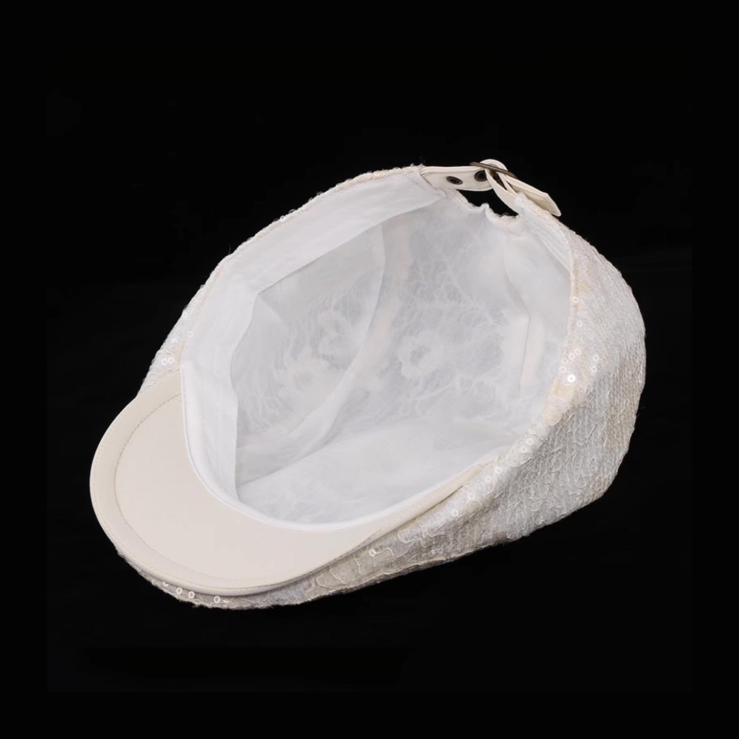 Lace pattern sequin flat cap unisex summer hat, driver cap, black, white, beige metallic sequin newsboy cap, shiny women baker cap