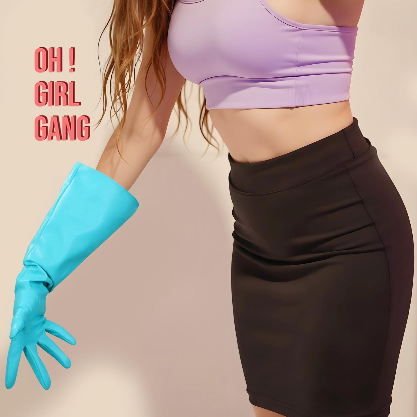 Bright Blue Wide Sleeves Faux Leather Gloves