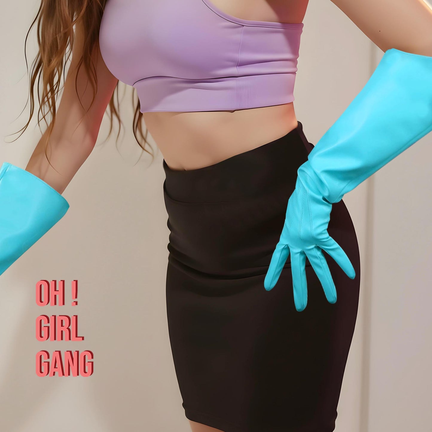 Bright Blue Wide Sleeves Faux Leather Gloves