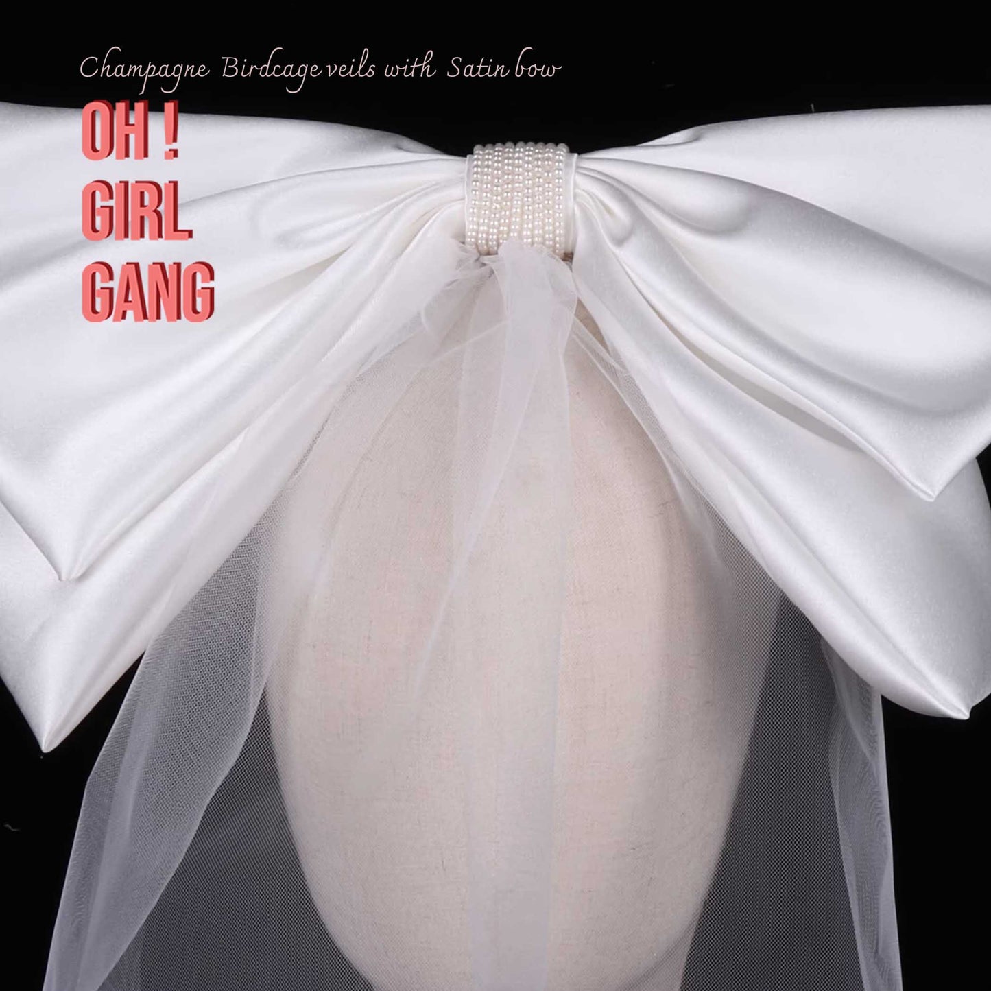 Birdcage Veil with Satin Bow, Bridal Short Veil with Pearl-Details bow, Bachelorette Parties, Tea Party Veil, champagne Bridal Shower veils