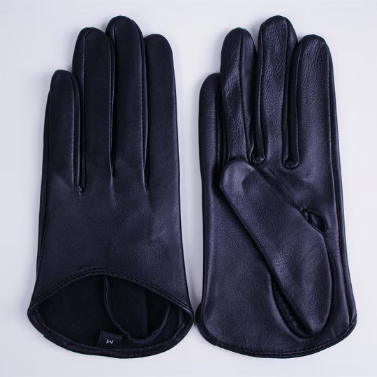 Ultrashort GENUINE LEATHER Half Palm Gloves Black Winter warm gloves, in blue, brown short Gloves, Evening Gown Gloves, Biker Gloves