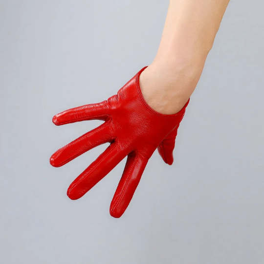 Ultrashort GENUINE LEATHER Half Palm Gloves: Red