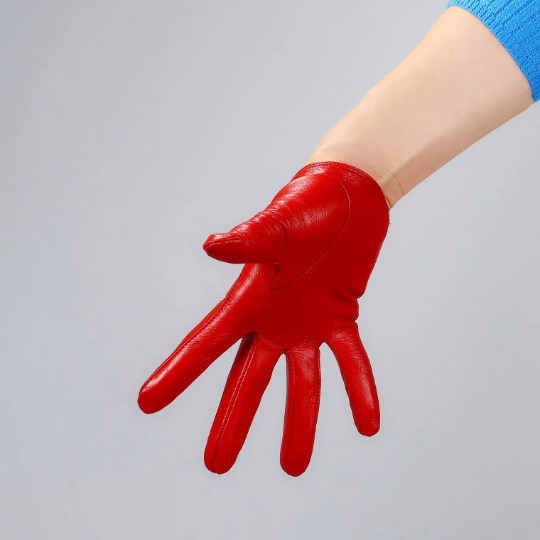 Ultrashort GENUINE LEATHER Half Palm Gloves: Red