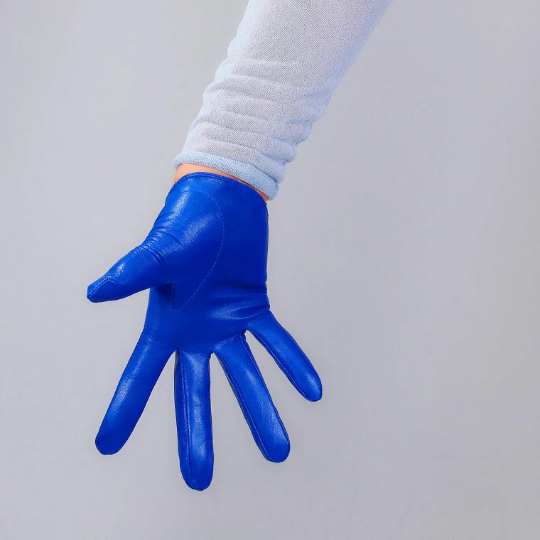 Ultrashort GENUINE LEATHER Half Palm Gloves Black Winter warm gloves, in blue, brown short Gloves, Evening Gown Gloves, Biker Gloves