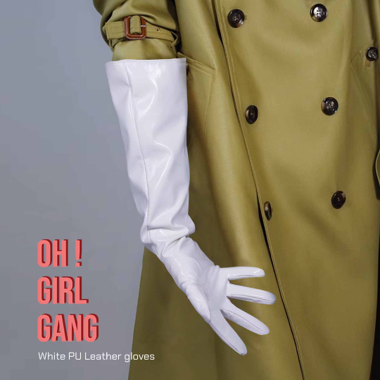 White Gloves Faux Patent Leather Drag Stage gloves, Festival Party costume gloves, Cyber Futuristic fashion gloves