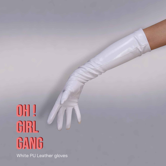 White Gloves Faux Patent Leather Drag Stage gloves, Festival Party costume gloves, Cyber Futuristic fashion gloves