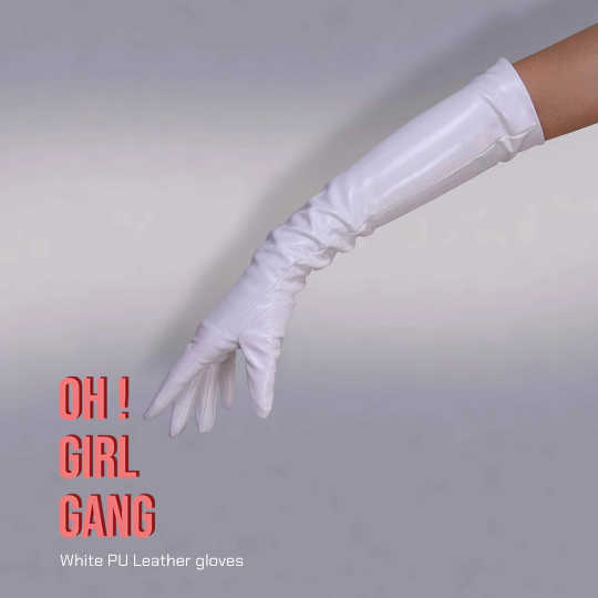White Gloves Faux Patent Leather Drag Stage gloves, Festival Party costume gloves, Cyber Futuristic fashion gloves