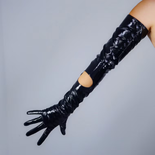 Black Opera leather Gloves, White, Red Shiny Matt Black leather Gloves, Party costume,Raves Party,Stage performer, Futuristic fashion gloves
