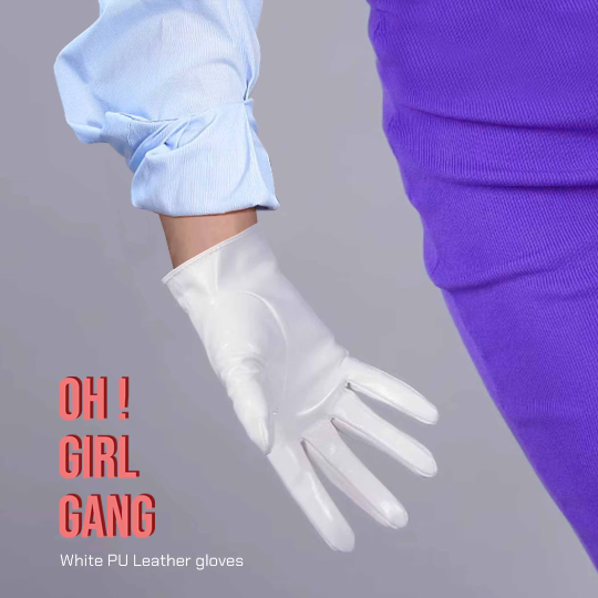 White Gloves Faux Patent Leather Drag Stage gloves, Festival Party costume gloves, Cyber Futuristic fashion gloves