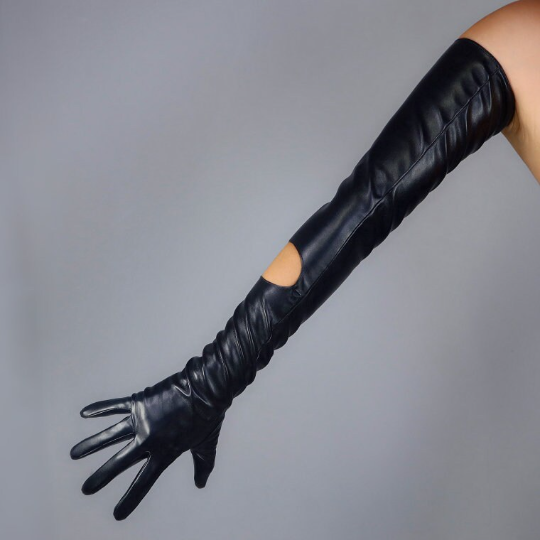 Black Opera leather Gloves, White, Red Shiny Matt Black leather Gloves, Party costume,Raves Party,Stage performer, Futuristic fashion gloves