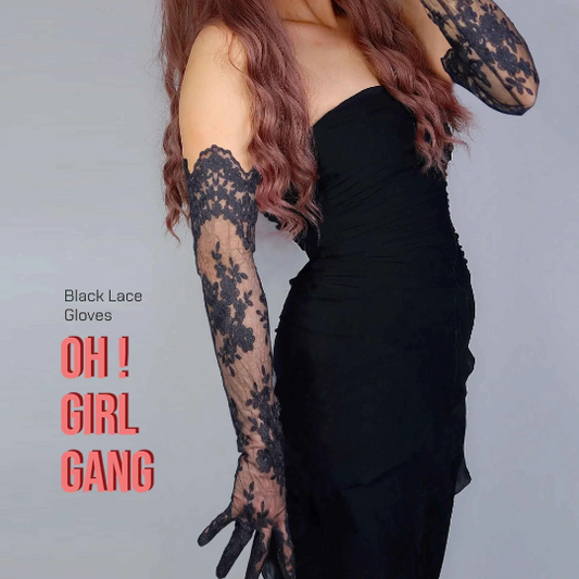Black Lace Bridal Gloves (62cm)