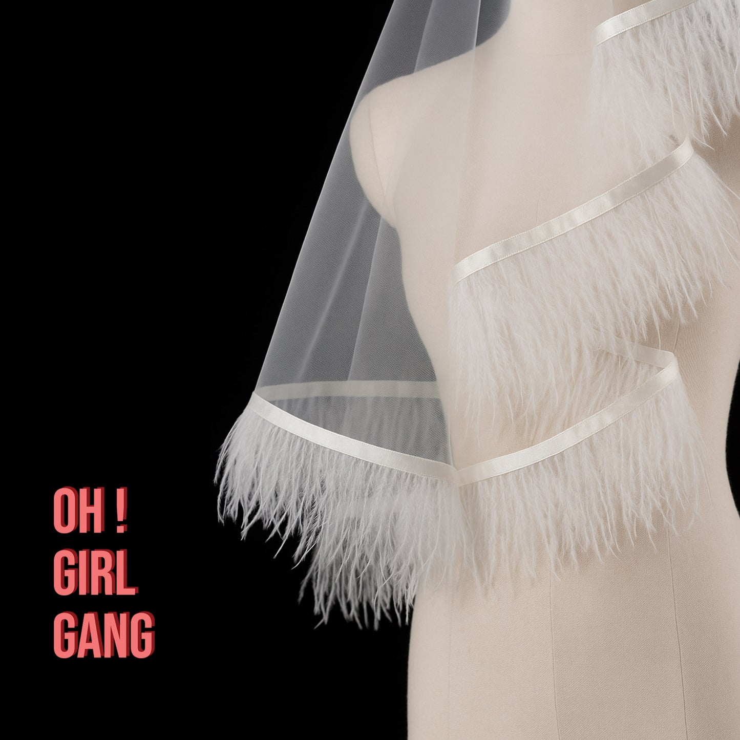 Light Pink Feather Veils: Shoulder Length