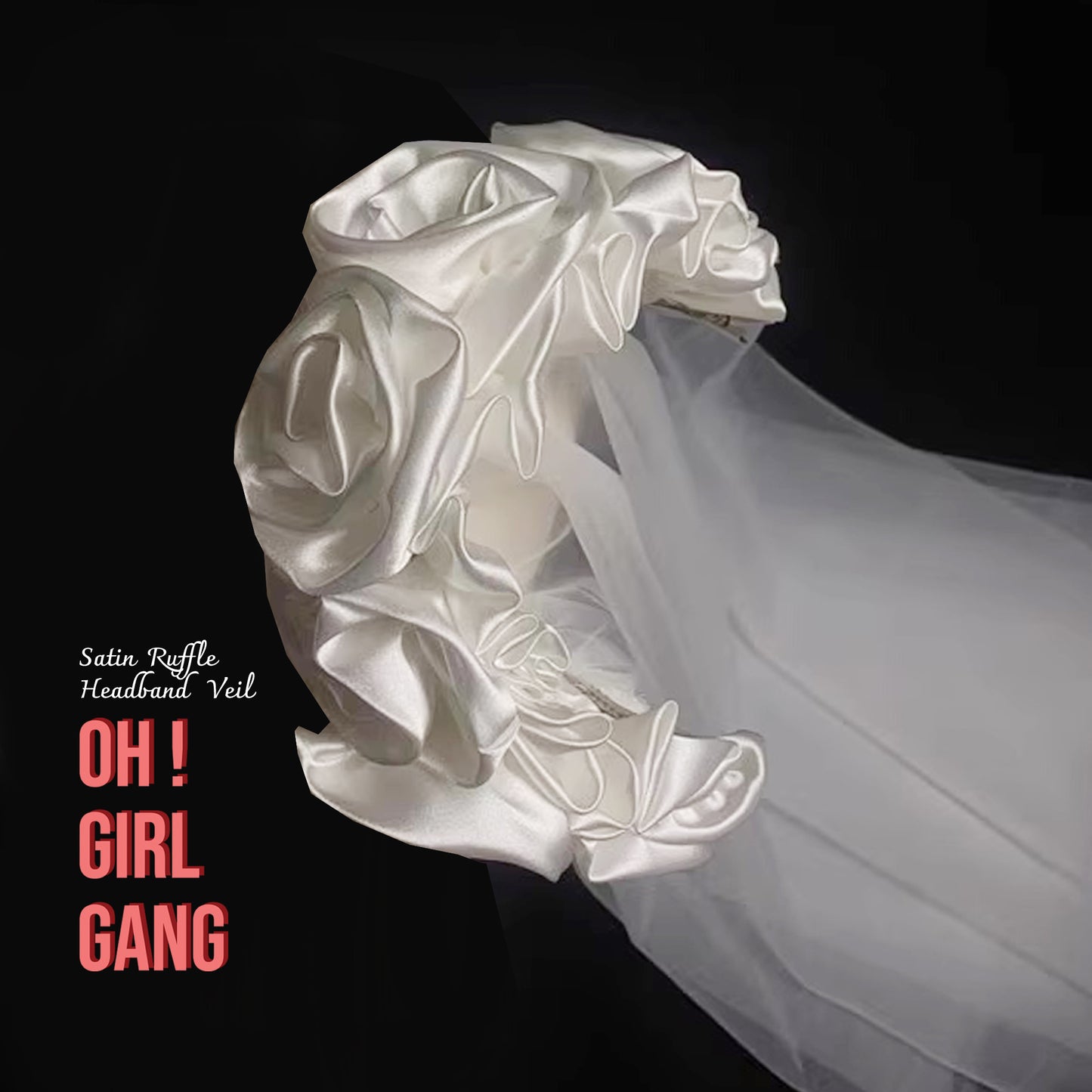 Boho Style Satin Floral Bridal Veil, Handmade White Flowers Veil
