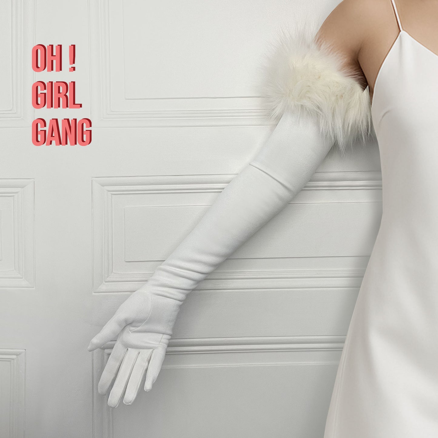 White Feather Suede Opera Gloves (65cm)