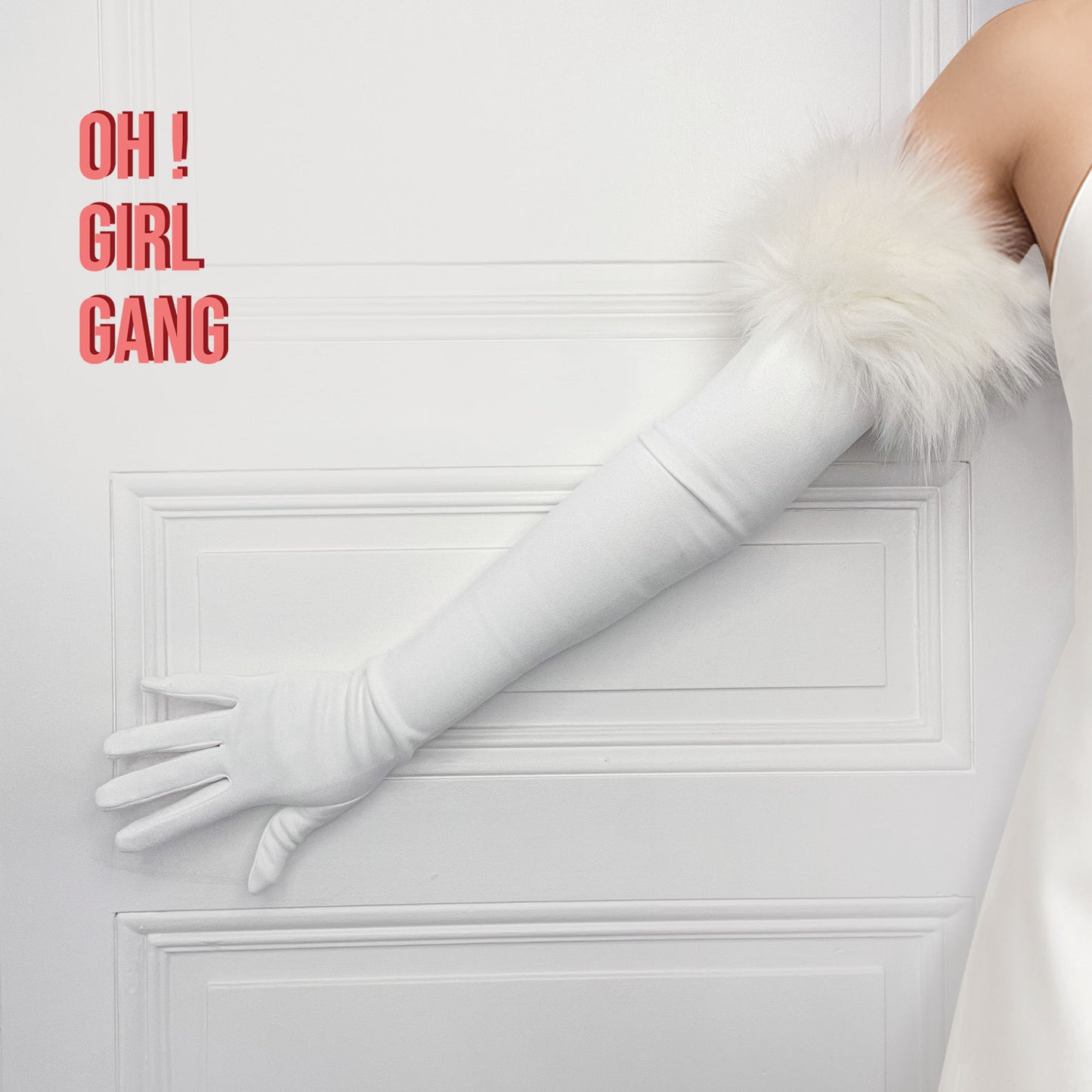 White Feather Suede Opera Gloves (65cm)