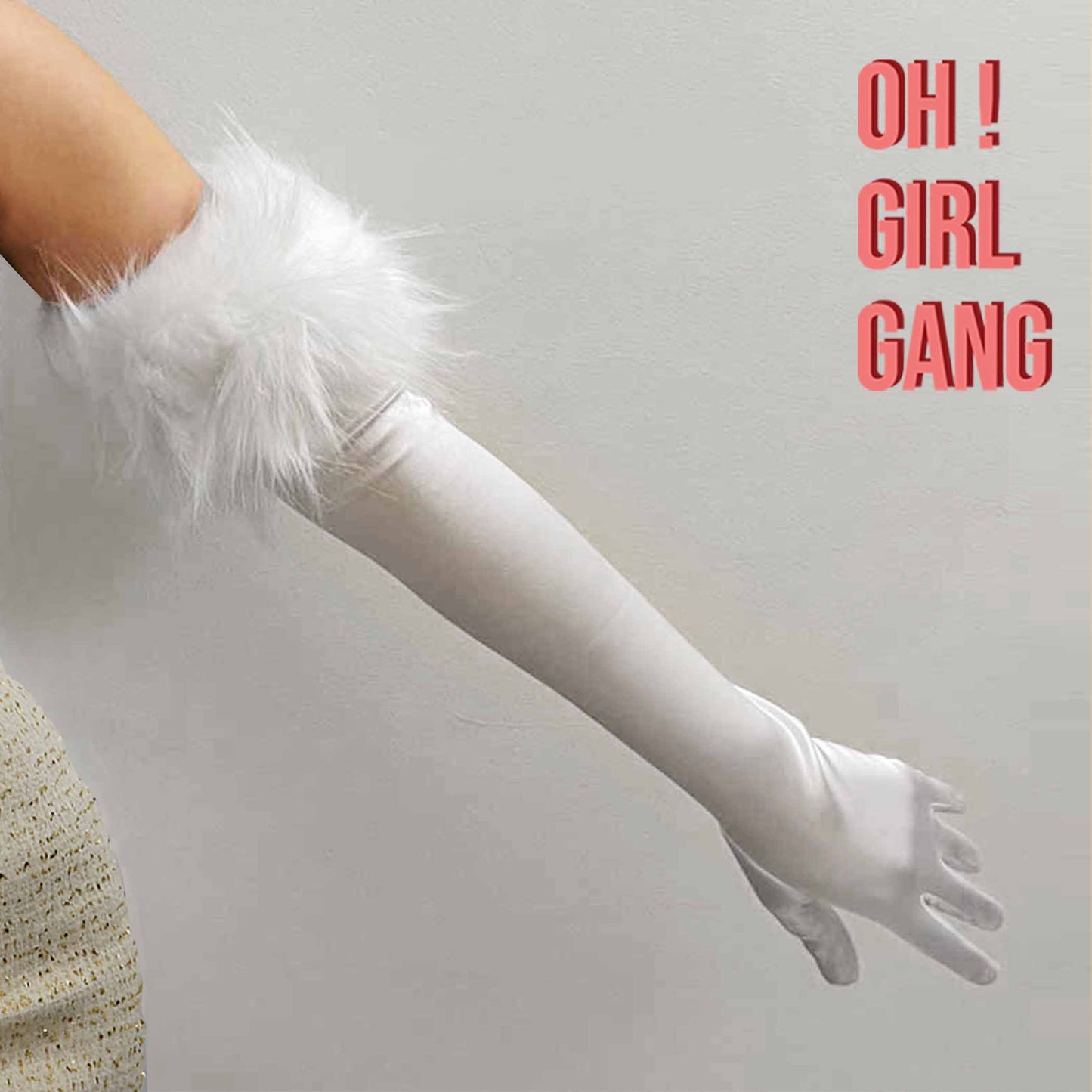 White Flurry Satin Opera Gloves (58cm)