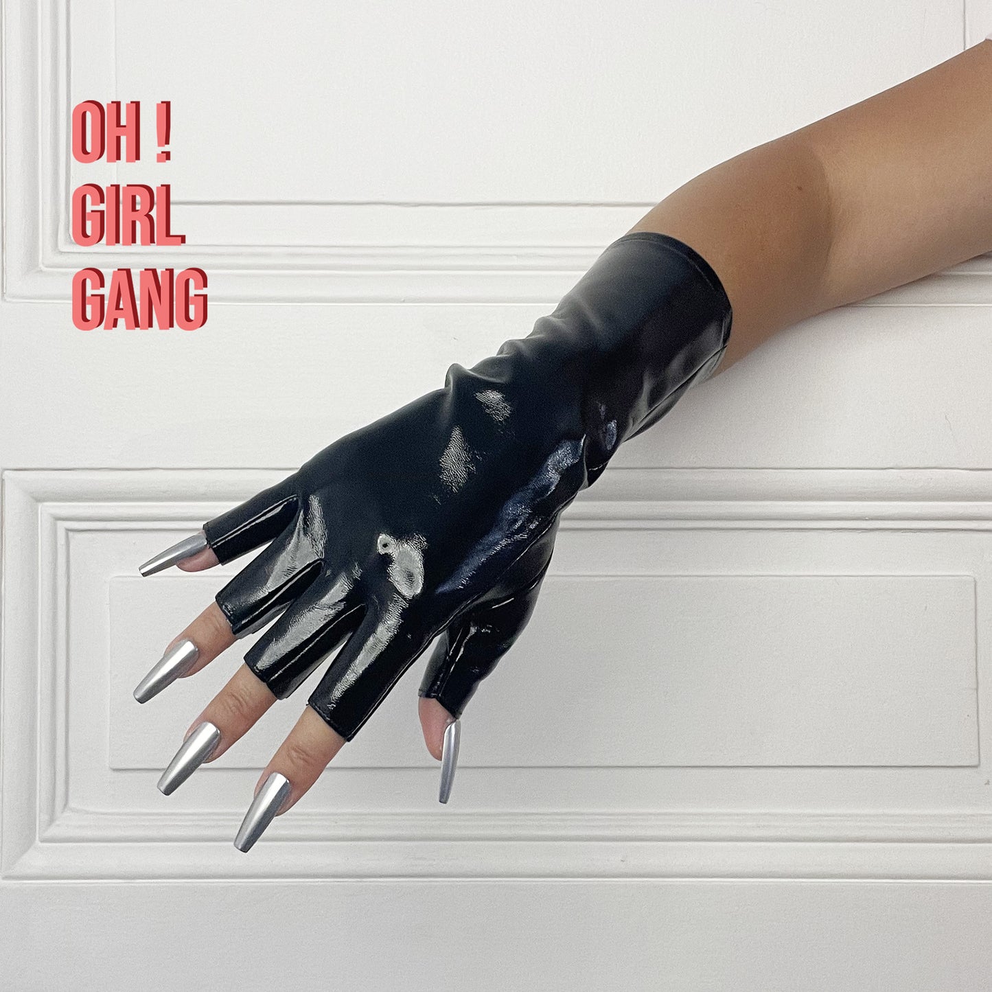 Chic Black Faux Leather Fingerless Gloves