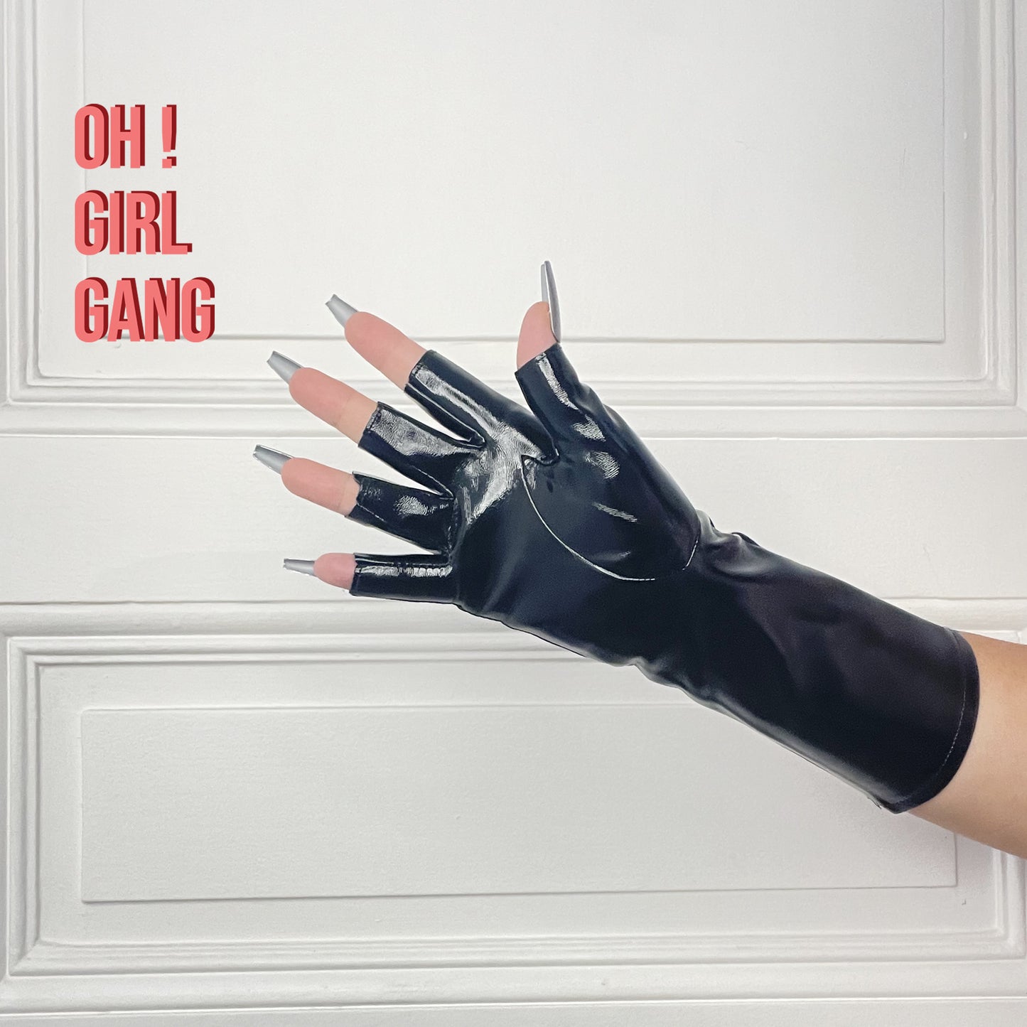 Chic Black Faux Leather Fingerless Gloves