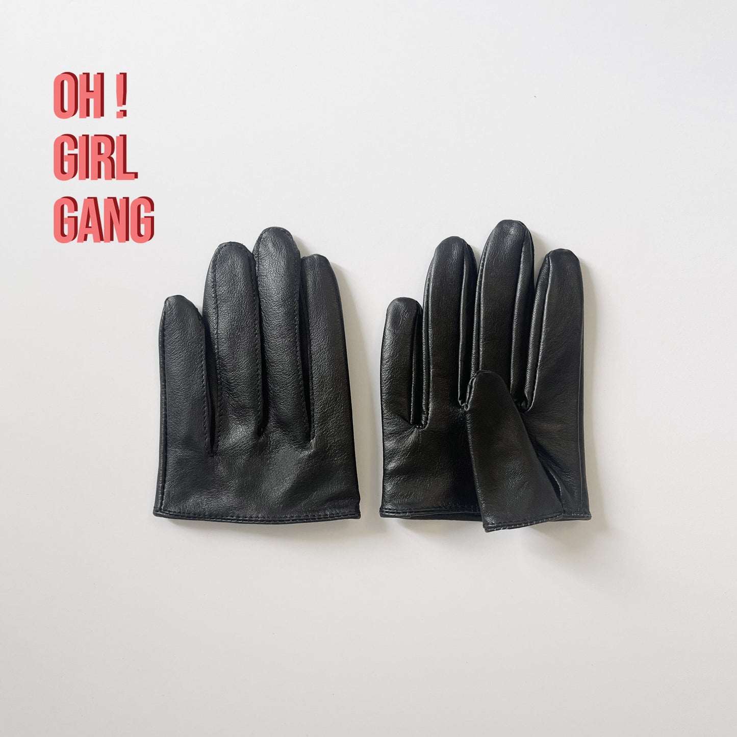 Half Palm Genuine Leather Black Short Gloves