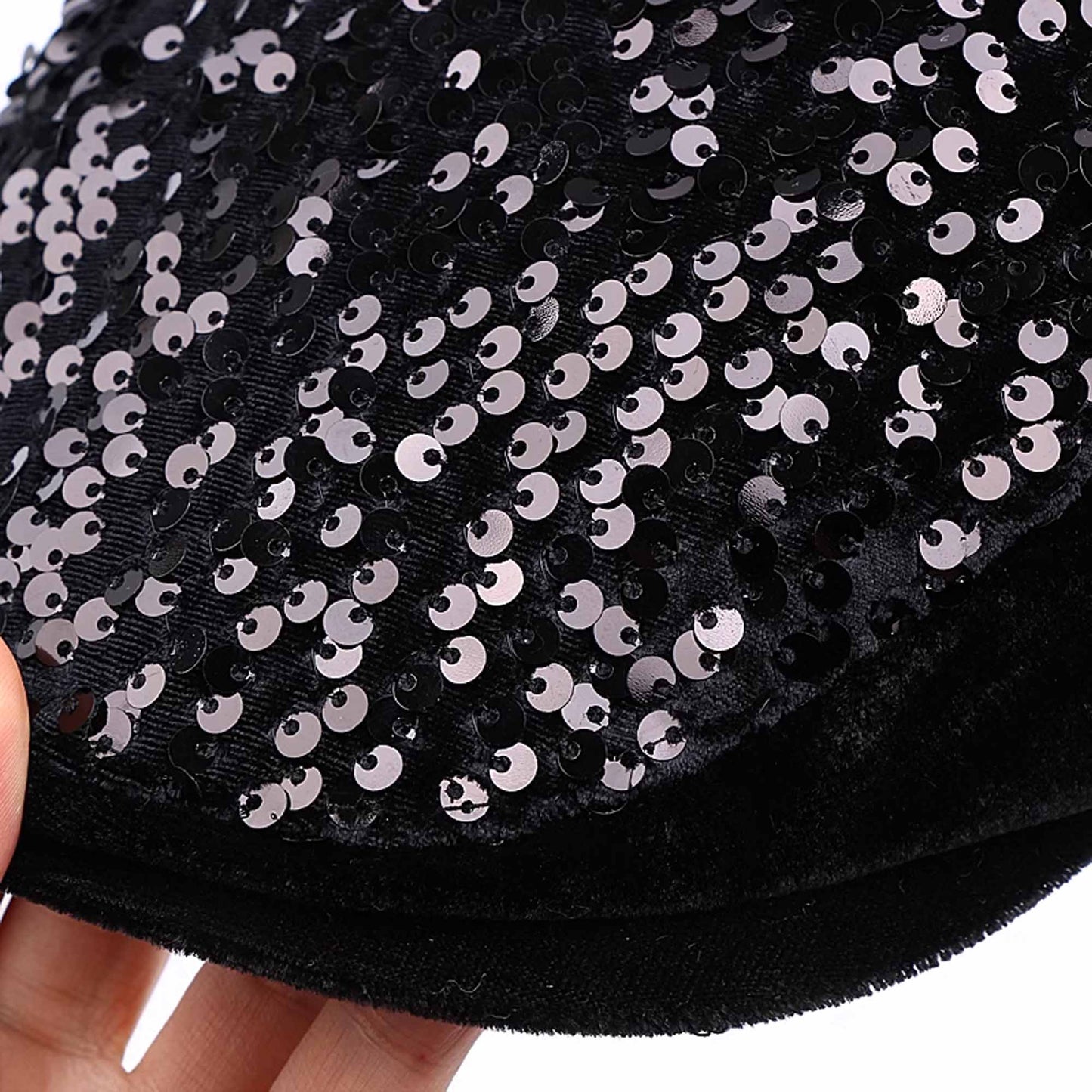 Sequin Flat Cap Winter Velvet Hat (Rainbow, Black)