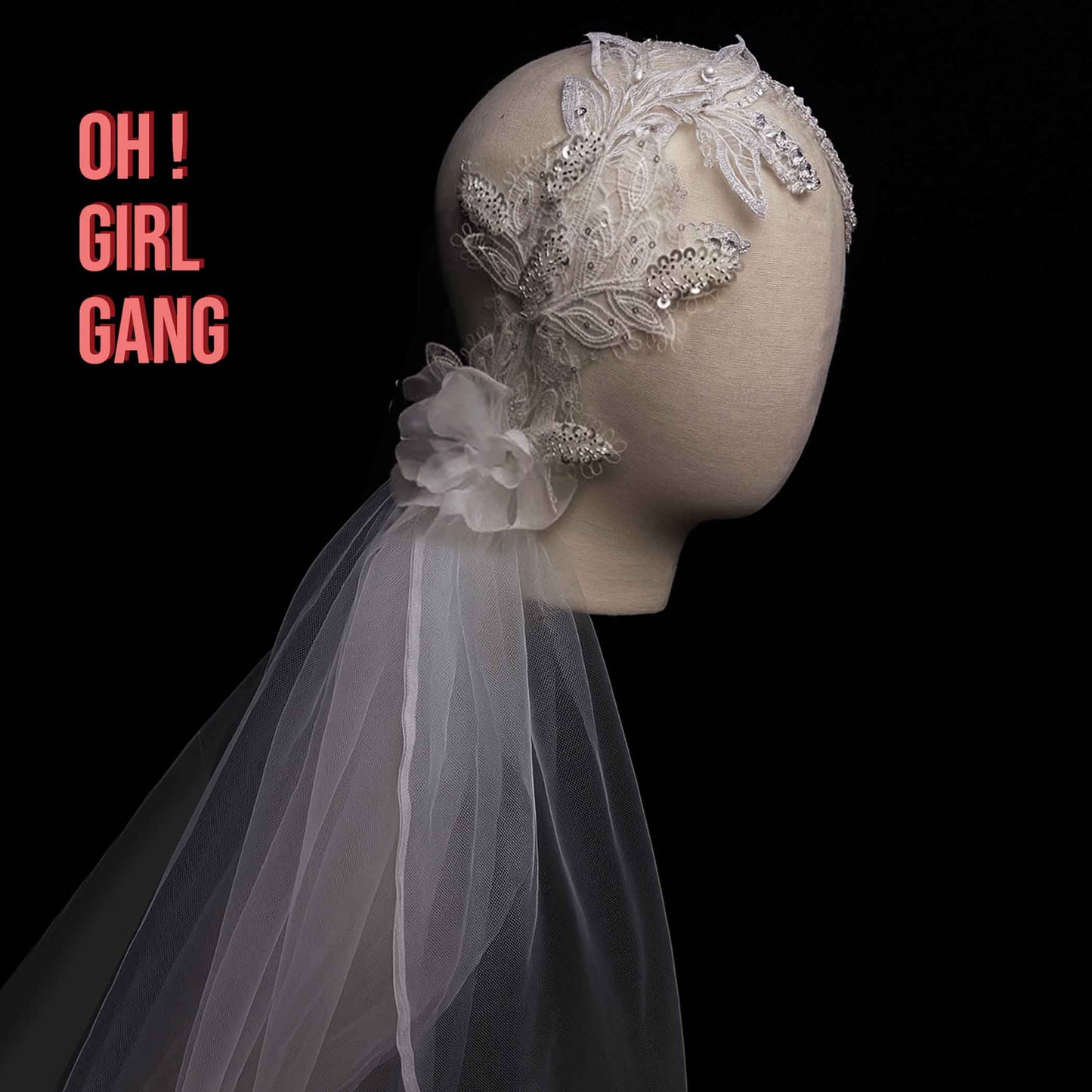 Hand-Beaded Vintage Lace Bridal Veil | Short Cap Veil
