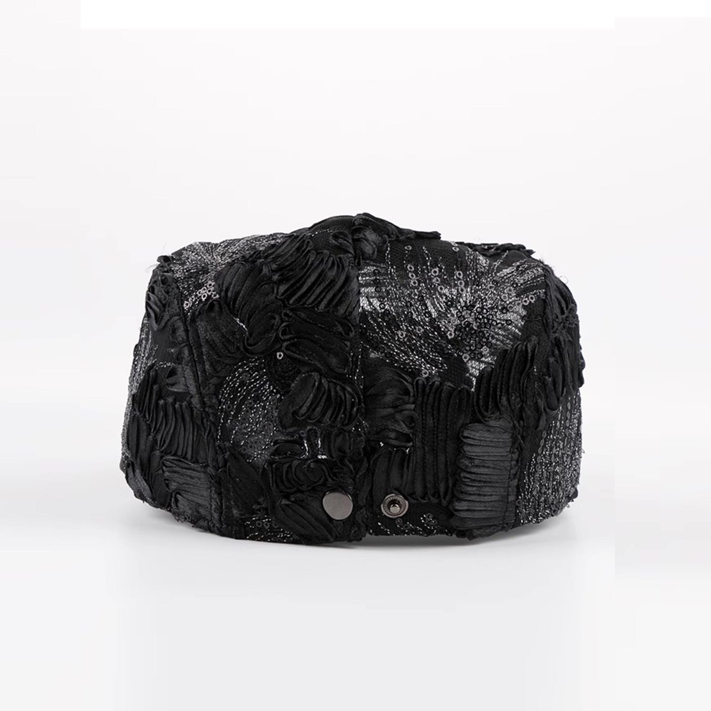 White Lace Floral Pattern sequin flat cap unisex summer hat, driver cap, black, white, lace metallic sequin newsboy cap, Bridal baker cap
