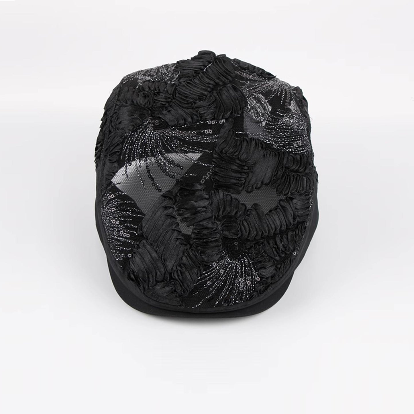 White Lace Floral Pattern sequin flat cap unisex summer hat, driver cap, black, white, lace metallic sequin newsboy cap, Bridal baker cap