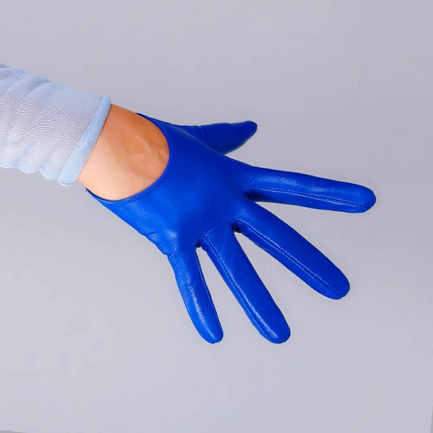 Ultrashort GENUINE LEATHER Half Palm Gloves Black Winter warm gloves, in blue, brown short Gloves, Evening Gown Gloves, Biker Gloves