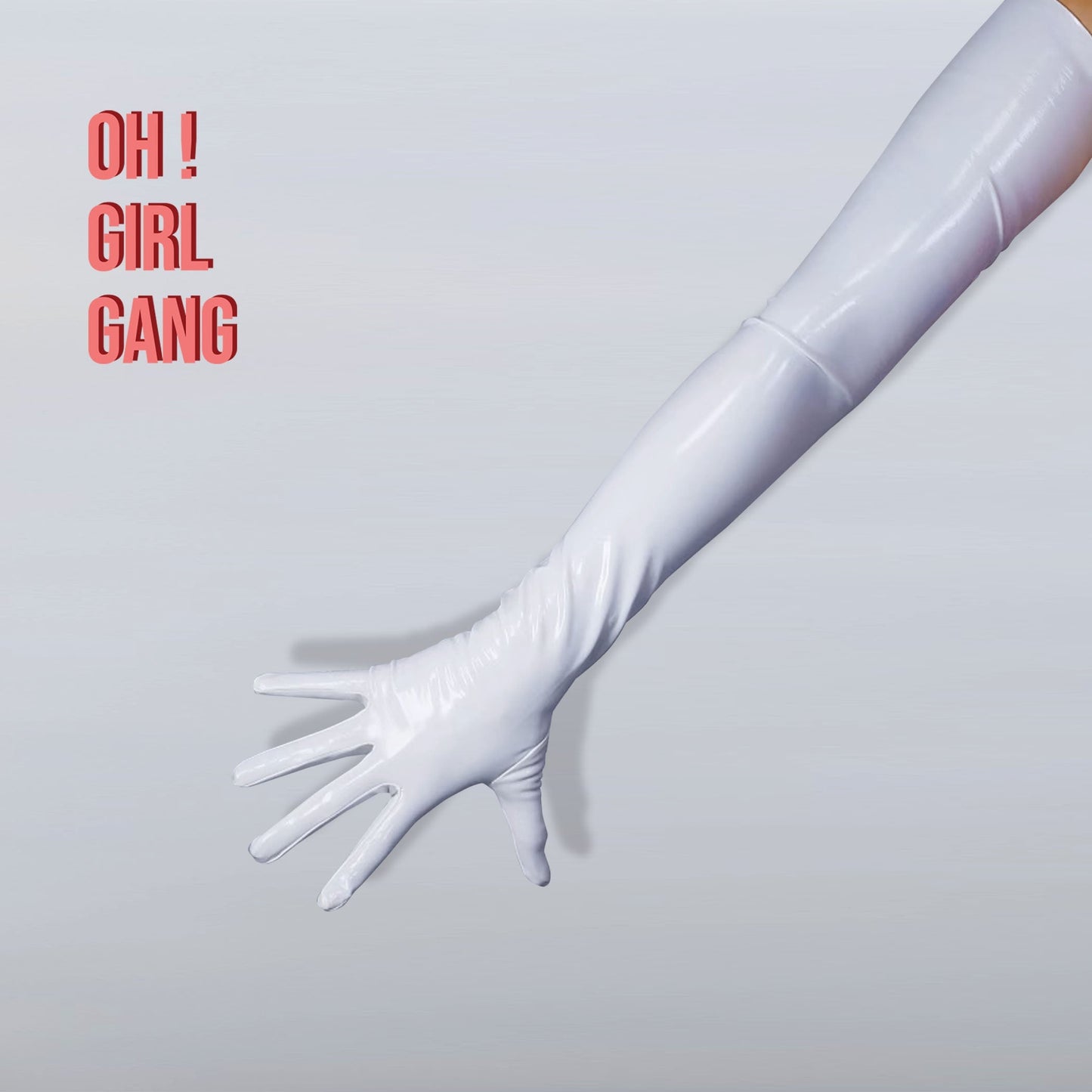 Shiny/Matt Latex Long Gloves, Silver Yellow 70cm Long Ultra Thin High Elastic Touch Screen Latex PU Gloves Drag Stage Festival Gloves