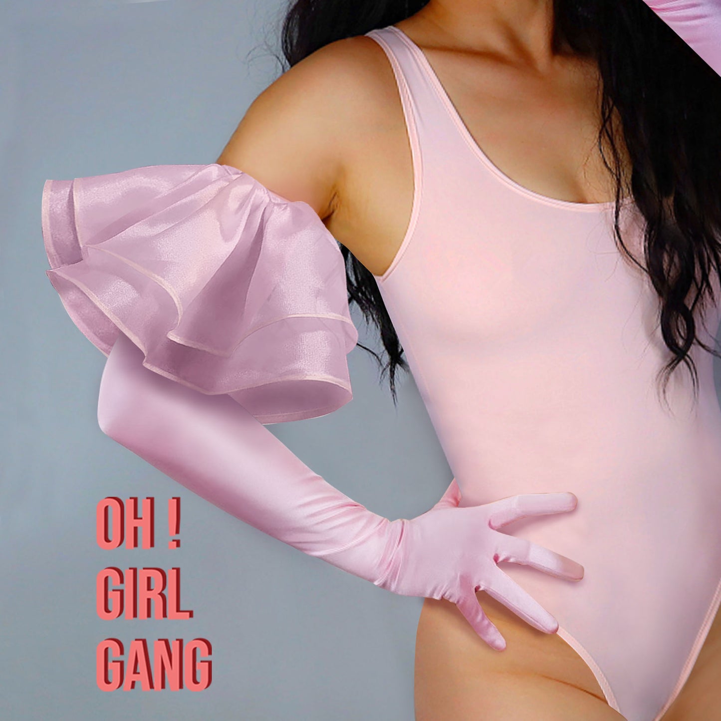 Light Pink Ruffle Satin Opera Gloves ( Magenta Pink, Red, Black, White )