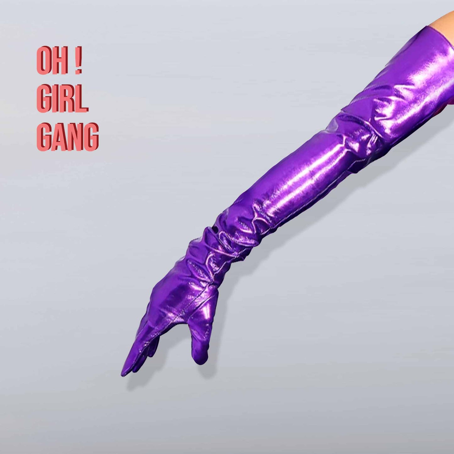 Metallic Purple PU leather Gloves (90, 70, 50, 28cm) Cyber futuristic fashion gloves, Party festival outfits, Drag Performer Dancer gloves