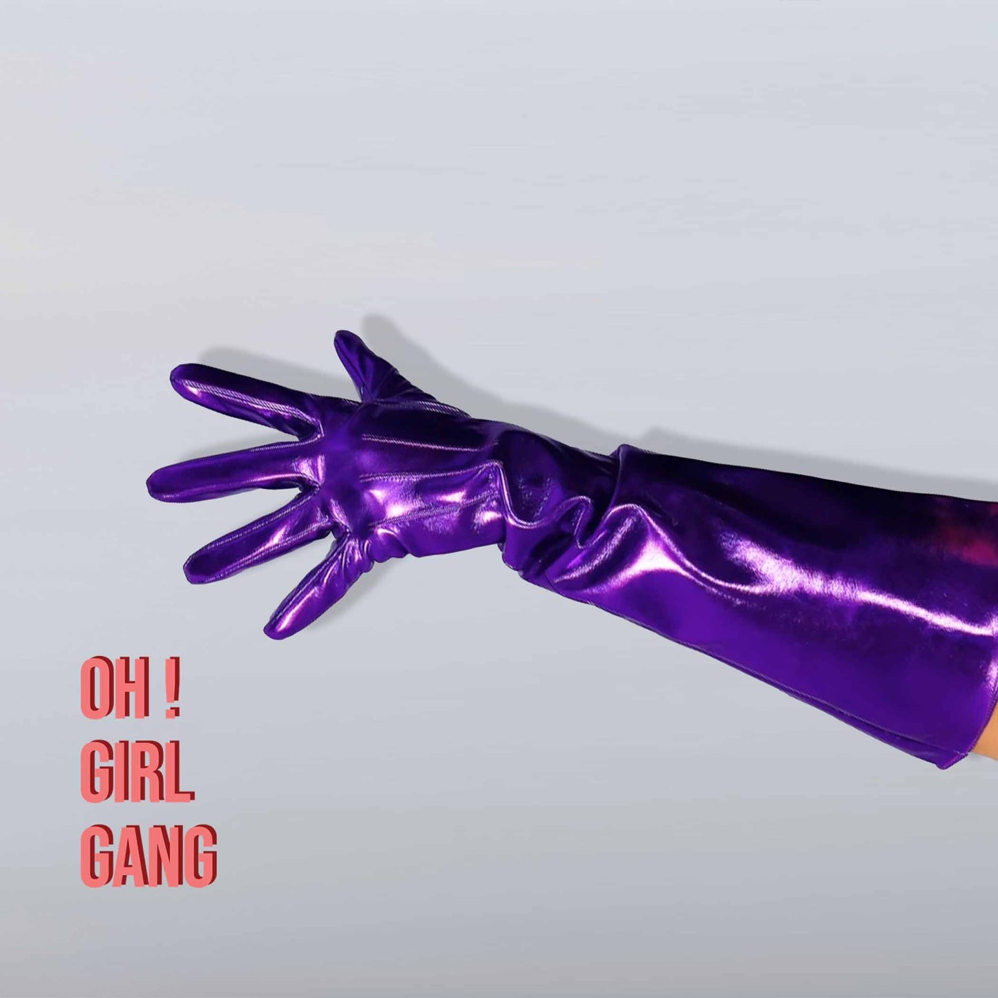 Metallic Purple PU leather Gloves (90, 70, 50, 28cm) Cyber futuristic fashion gloves, Party festival outfits, Drag Performer Dancer gloves