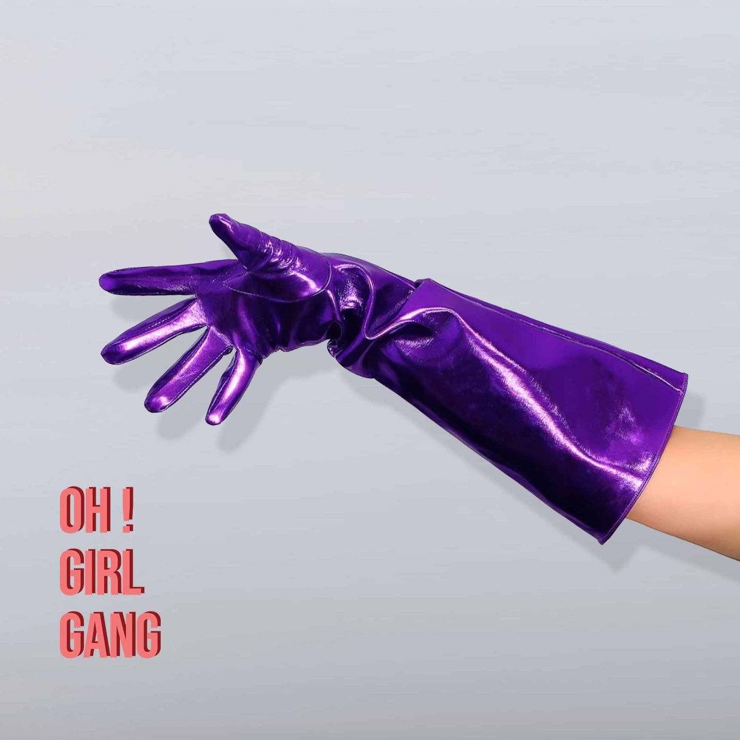 Metallic Purple PU leather Gloves (90, 70, 50, 28cm) Cyber futuristic fashion gloves, Party festival outfits, Drag Performer Dancer gloves