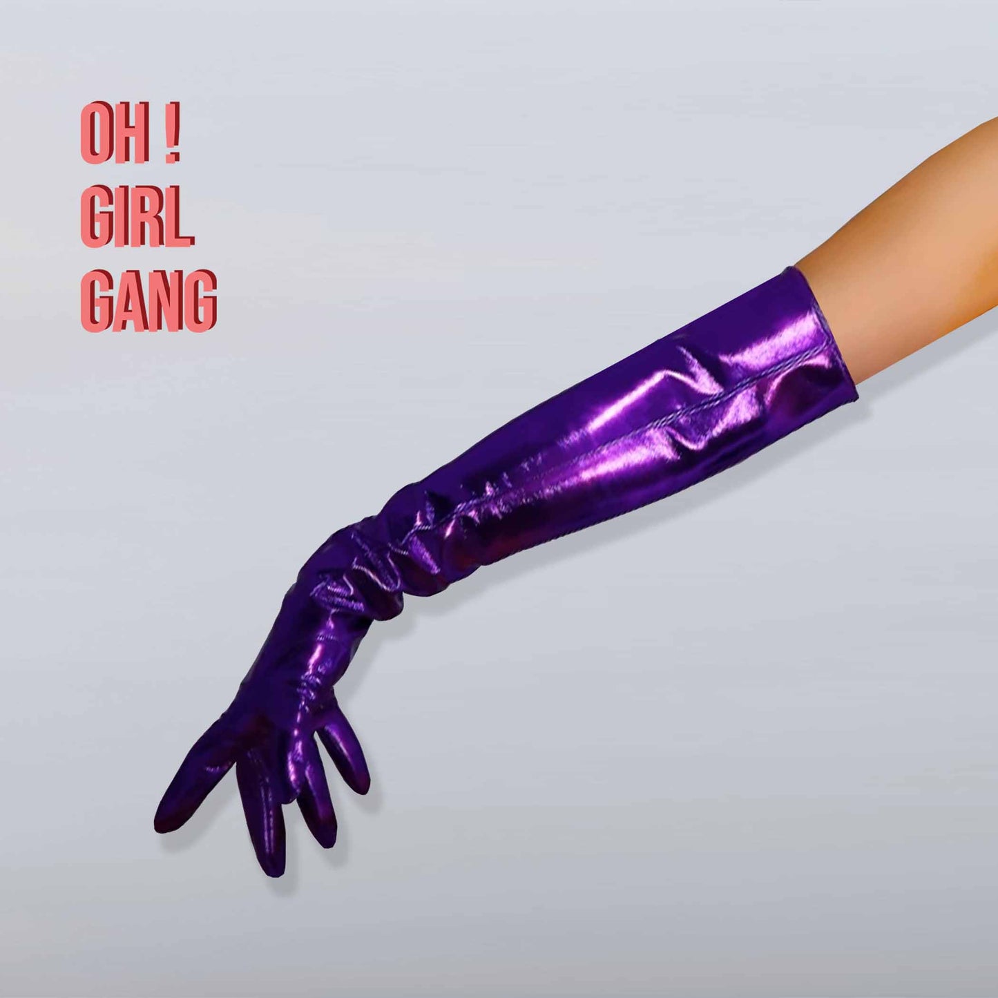 Metallic Purple PU leather Gloves (90, 70, 50, 28cm) Cyber futuristic fashion gloves, Party festival outfits, Drag Performer Dancer gloves
