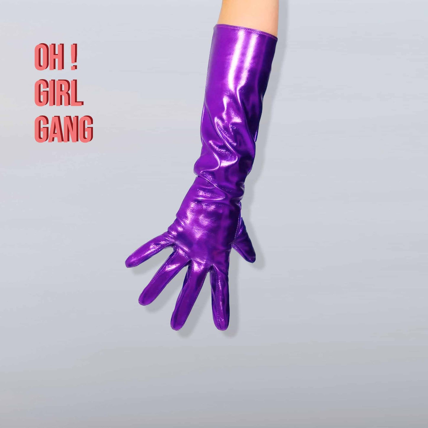 Metallic Purple PU leather Gloves (90, 70, 50, 28cm) Cyber futuristic fashion gloves, Party festival outfits, Drag Performer Dancer gloves