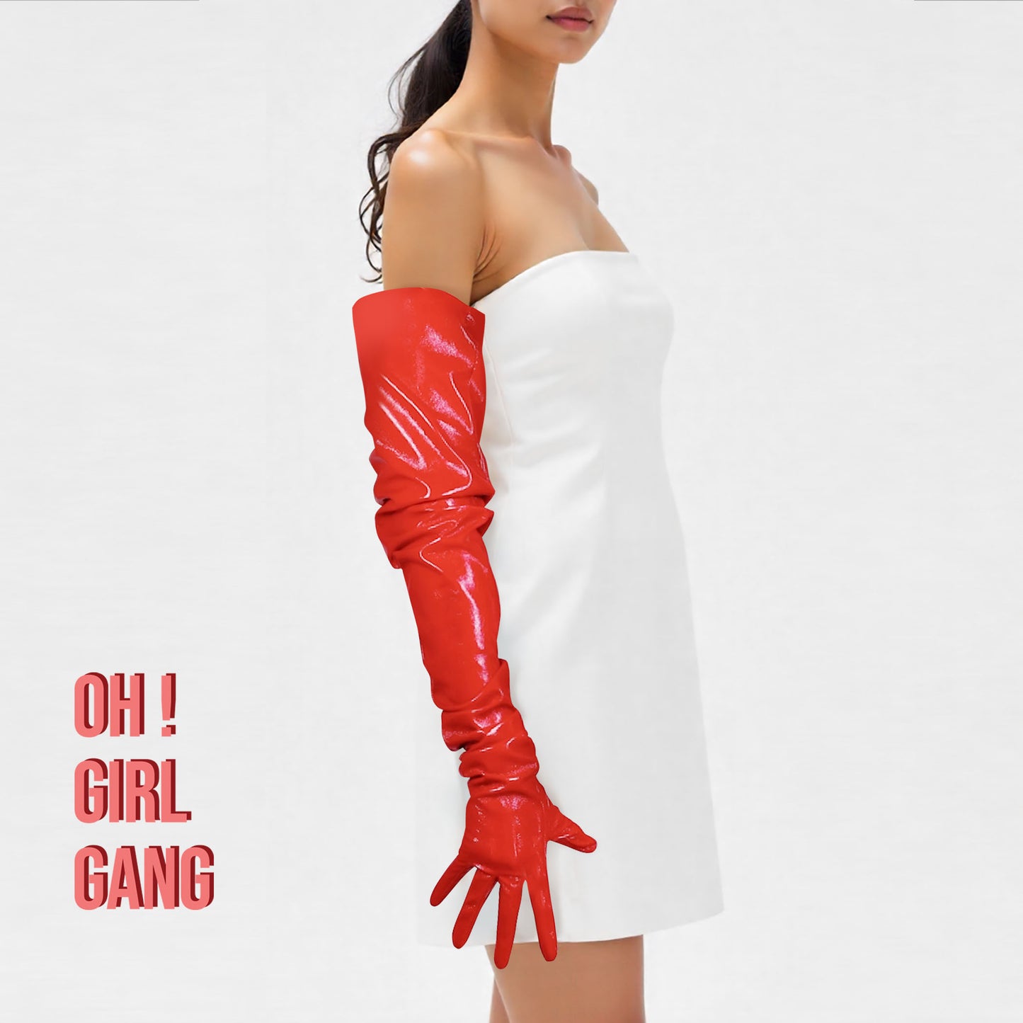 Shiny Red Leather Opera Gloves (Oversized)