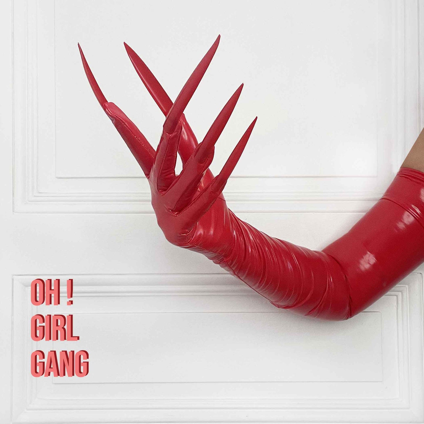 Red Long Nails Spandex Opera Gloves | Hot Red Long Devils Gloves, Drag queen, Raves, Concert Festival Stage, Costume Gloves with Nails