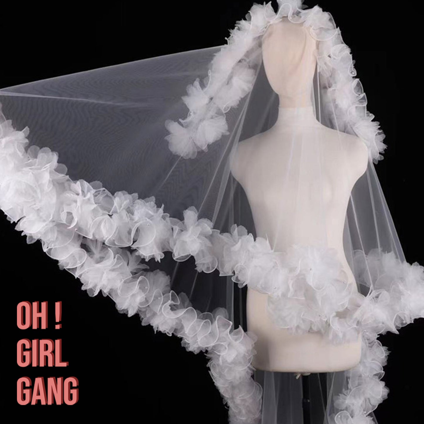 Very Boho Bridal Veil with Ruffles, 170cm Length Statement Wedding Veil, Bridal Bachelorette Party Veil. Bridal Photo outfits