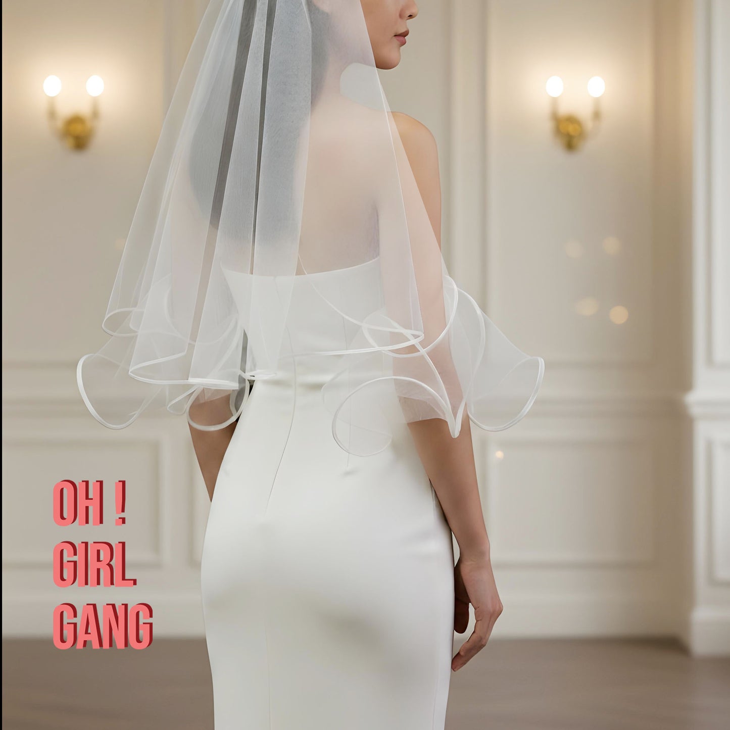 Bridal Wavy Horsehair Edge Veil – Single-Layer Sheer Tulle, 135–175 cm, Vintage “Fishbone” Wave, Engagement/Photoshoot Headpiece