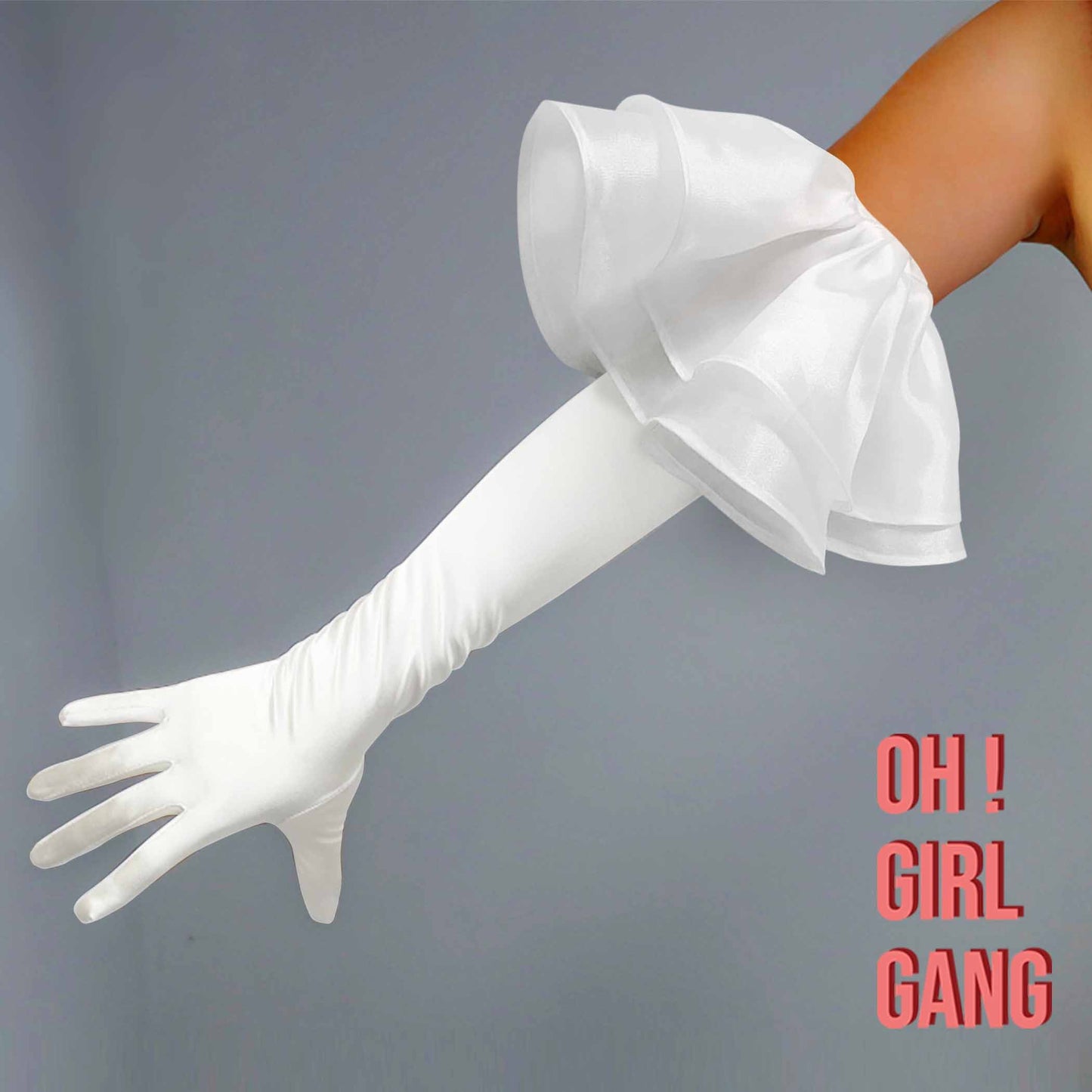 Light Pink Ruffle Satin Opera Gloves ( Magenta Pink, Red, Black, White )