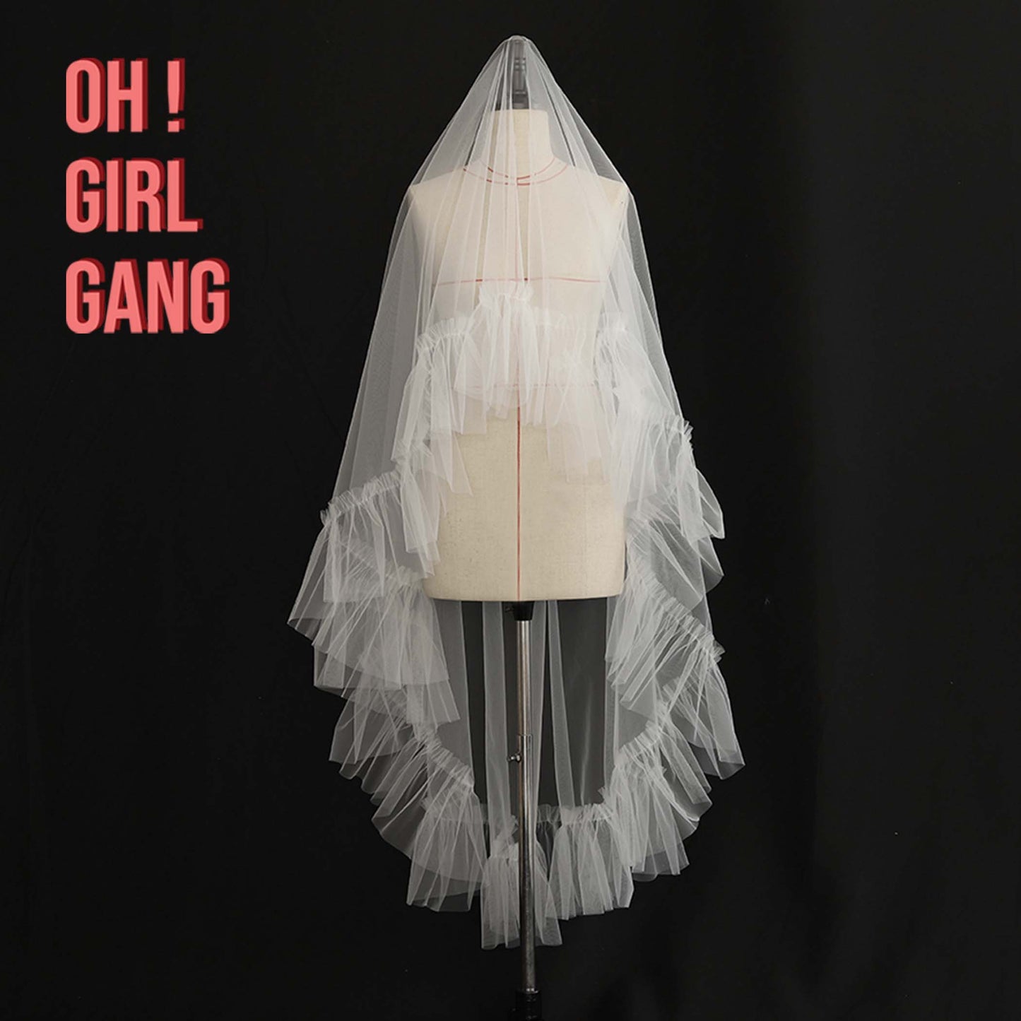 Boho Style Veil with ruffles, 100cm Long Wedding Veil, Chic Bridal bachelorette party veil