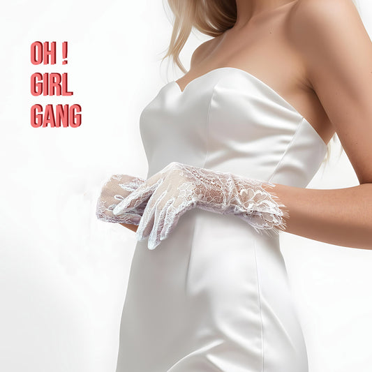 White Bridal Lace Short Gloves | Timeless White Evening Gown Short Gloves | Stage Prom reception gloves, Wedding, bachelorette party Gloves