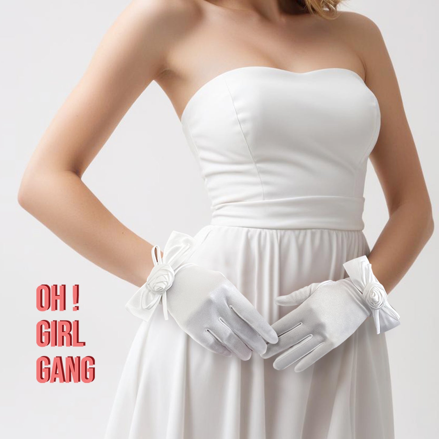 Bows with Rose Satin Short Gloves